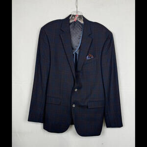 Ted Baker Jake SPJ Wool Sport Coat Blazer Jacket Blue Plaid Size 42 R US